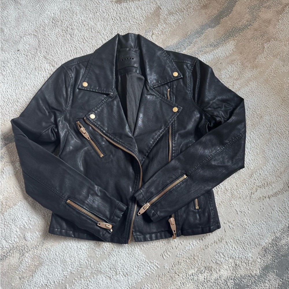 Blank NYC Black Faux Leather Motorcycle Jacket with Gold Zippers